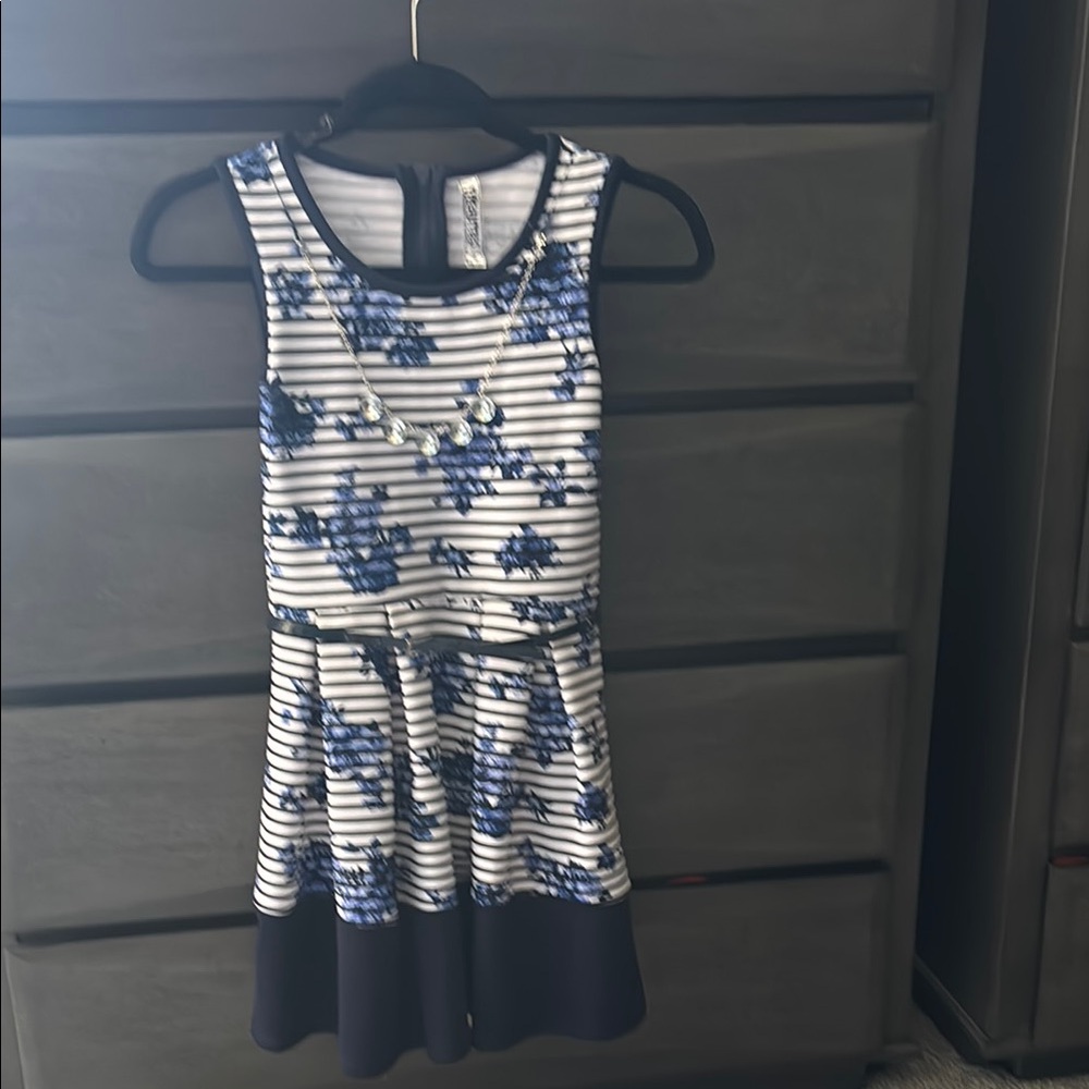 Blue Floral Striped Kids Dress